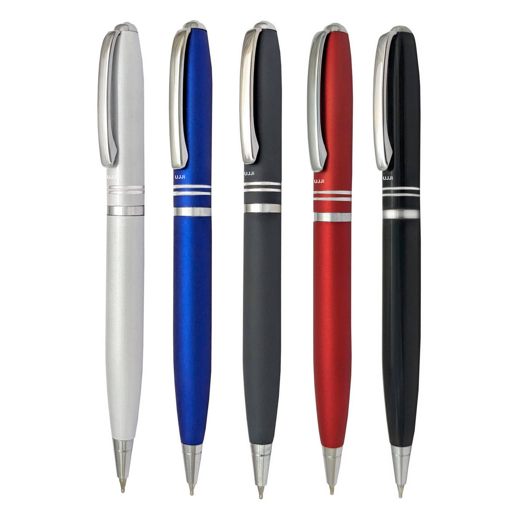UJJi Two Ring Assorted Color Twist On & Off Pack of 5pcs (Blue Ink) Ball Pen