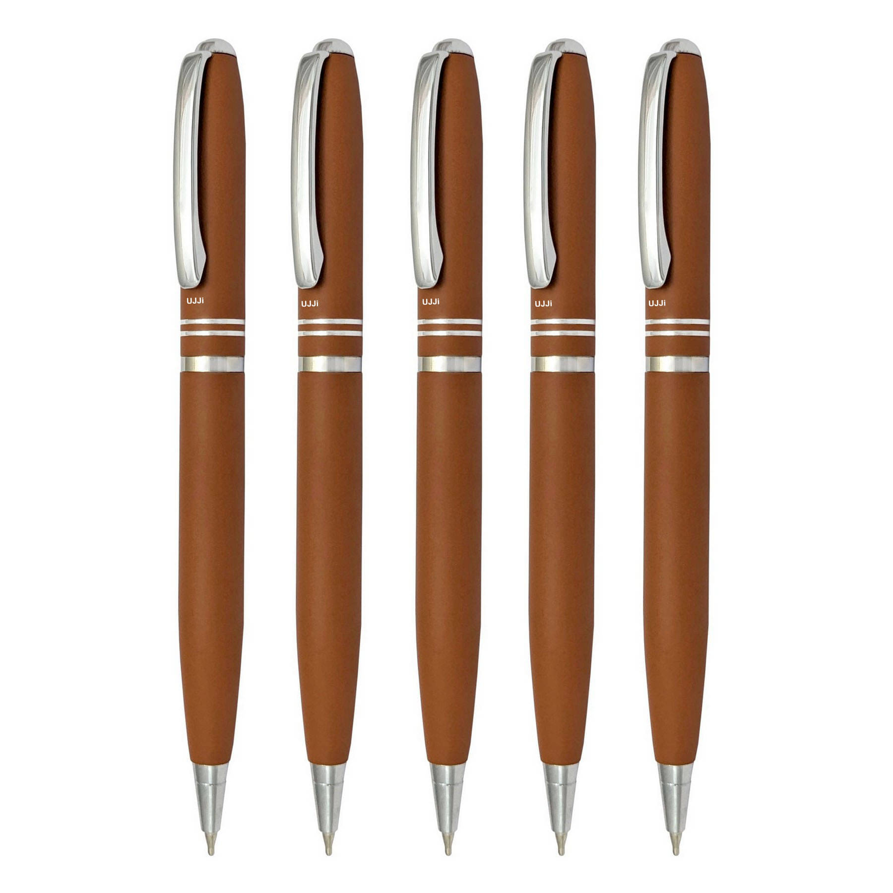 UJJi Two Ring Matte Tan Color Twist On & Off Pack of 5pcs (Blue Ink) Ball Pen UJJi Two Ring Matte Tan Color Twist On & Off Pack of 5pcs (Blue Ink) Ball Pen