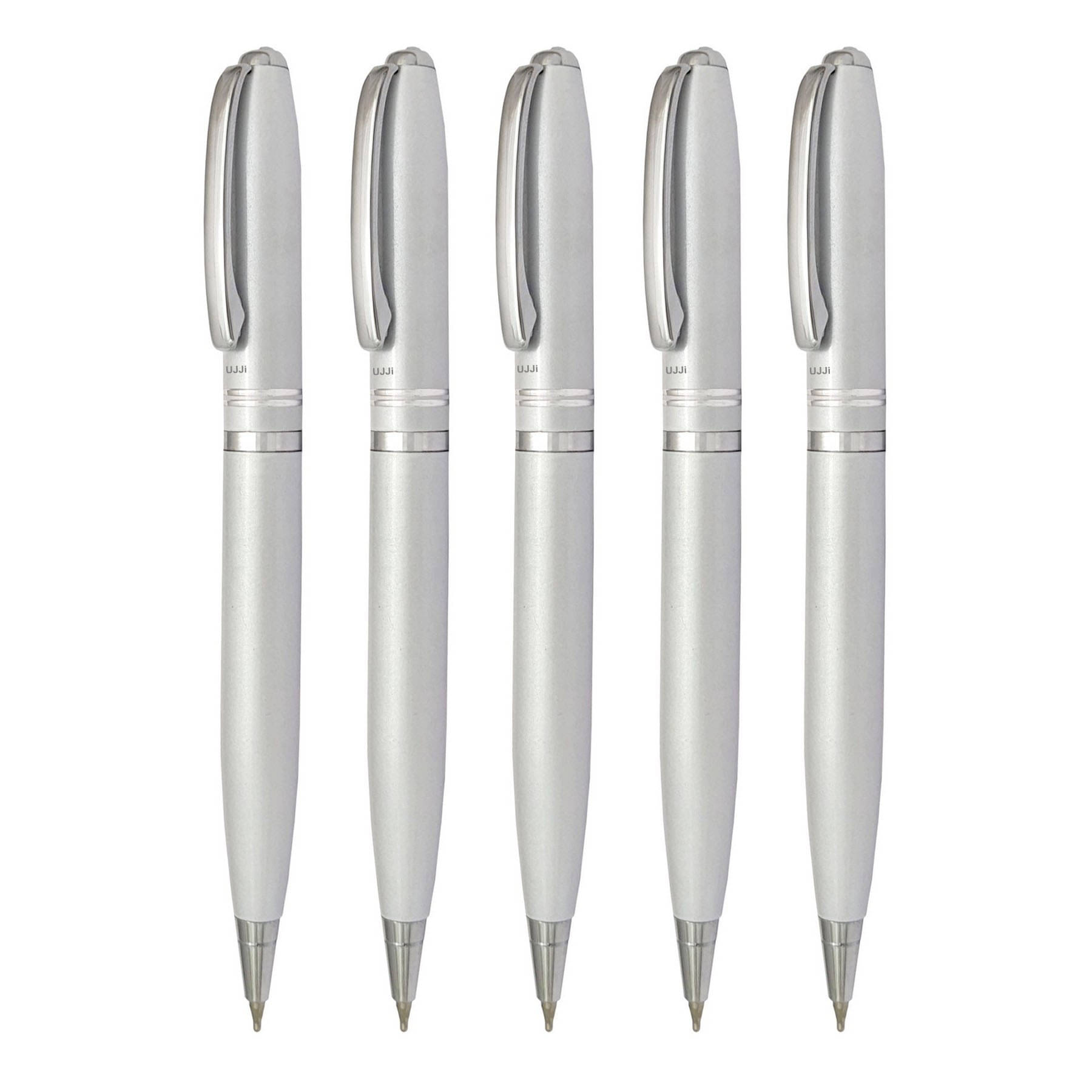 UJJi Two Ring White Color Twist On & Off Pack of 5pcs (Blue Ink) Ball Pen UJJi Two Ring White Color Twist On & Off Pack of 5pcs (Blue Ink) Ball Pen
