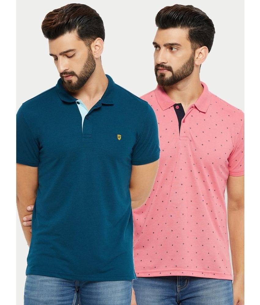     			XFOX Cotton Blend Regular Fit Solid Half Sleeves Men's Polo T Shirt - Light Blue ( Pack of 2 )