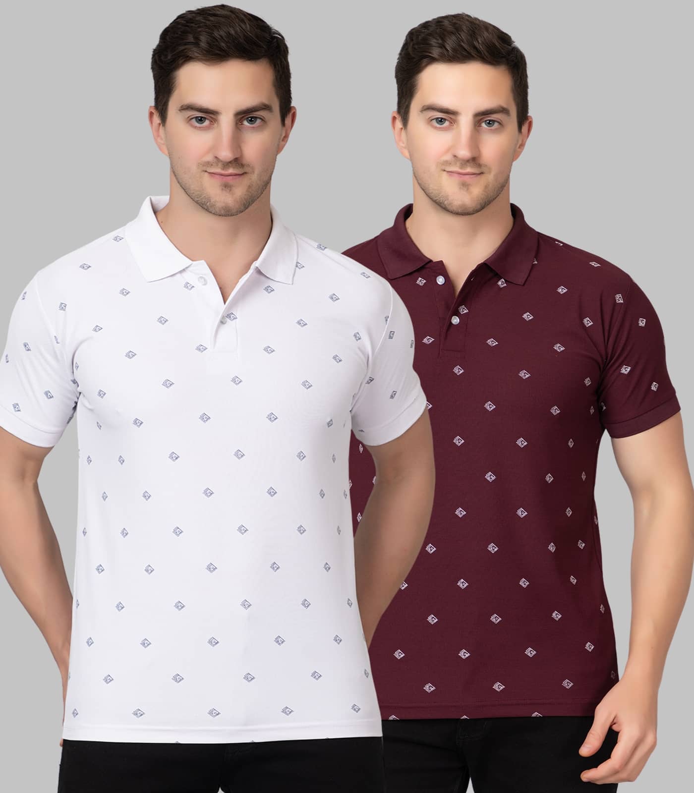 Zeffit Pack of 2 Polyester Regular Fit Printed Half Sleeves Men's Polo T Shirt ( Multicolor )