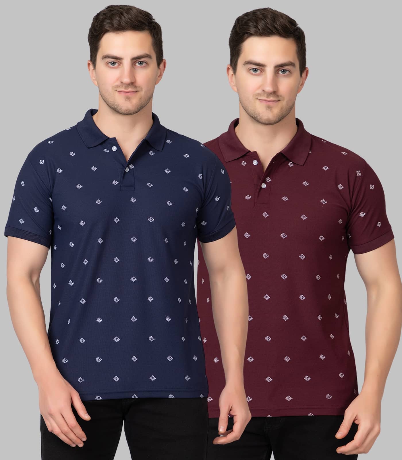 Zeffit Pack of 2 Polyester Regular Fit Printed Half Sleeves Men's Polo T Shirt ( Multicolor )