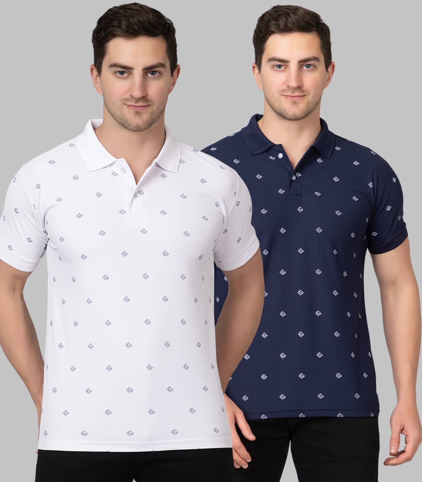 Zeffit Pack of 2 Polyester Regular Fit Printed Half Sleeves Men's Polo T Shirt ( Multicolor )