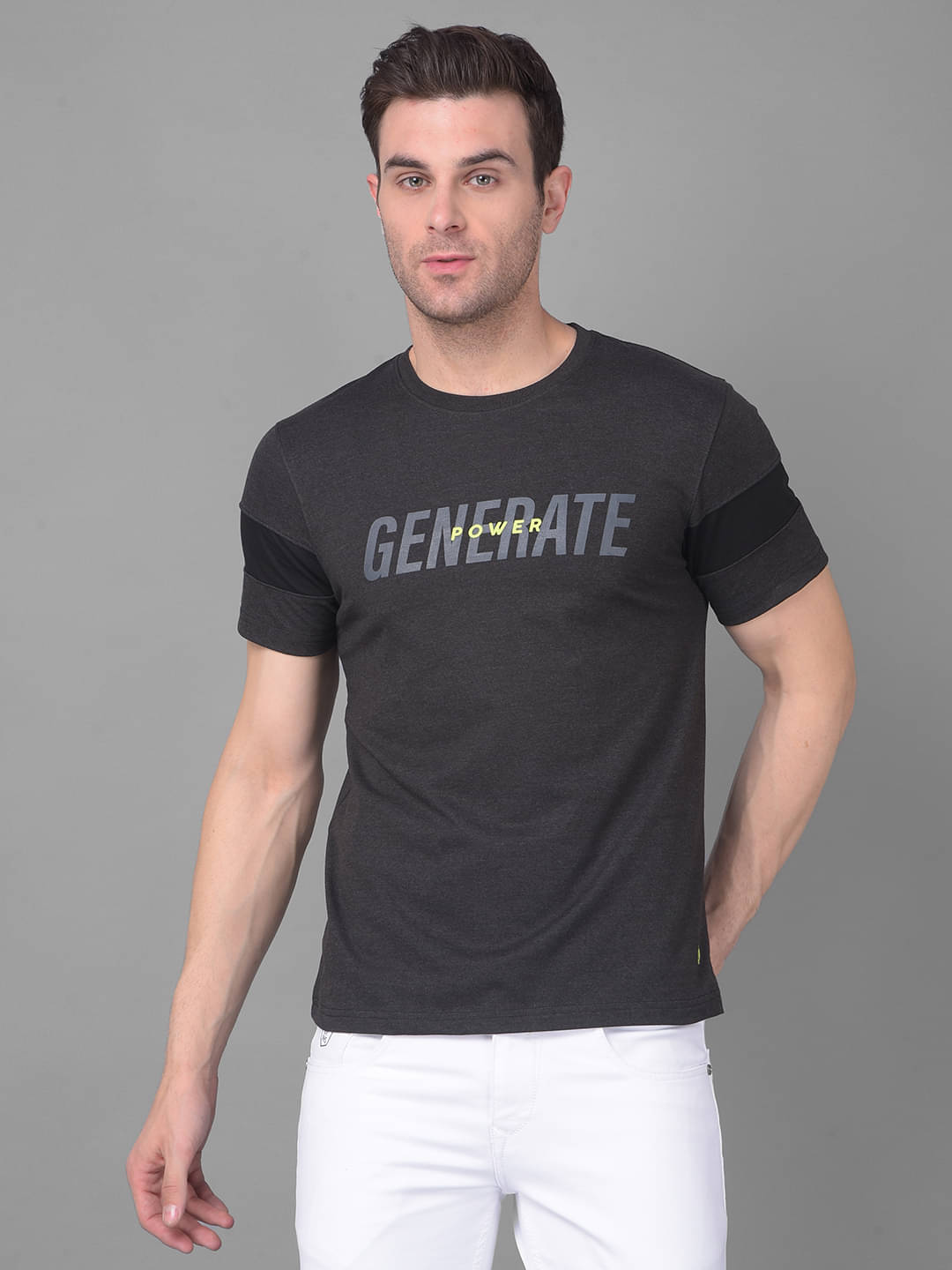     			Dollar Cotton Blend Regular Fit Printed Half Sleeves Men's T-Shirt - Charcoal ( Pack of 1 )