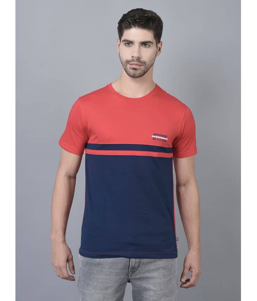 Dollar Cotton Blend Regular Fit Colorblock Half Sleeves Men's T-Shirt - Red ( Pack of 1 )