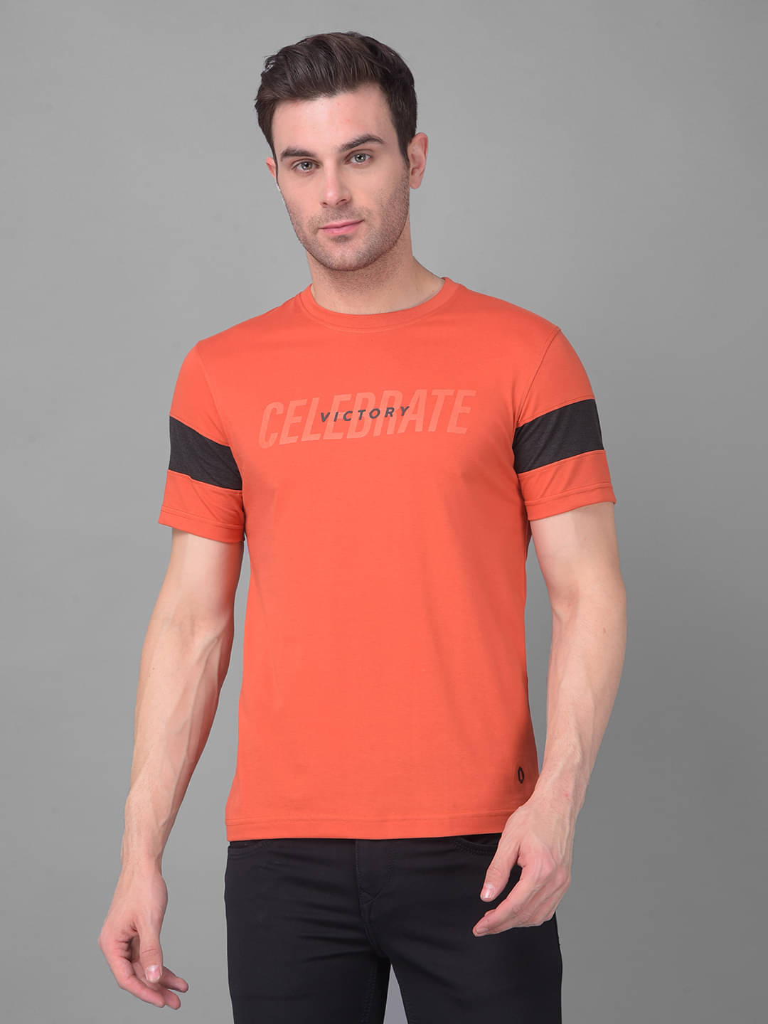     			Dollar Cotton Blend Regular Fit Printed Half Sleeves Men's T-Shirt - Orange ( Pack of 1 )