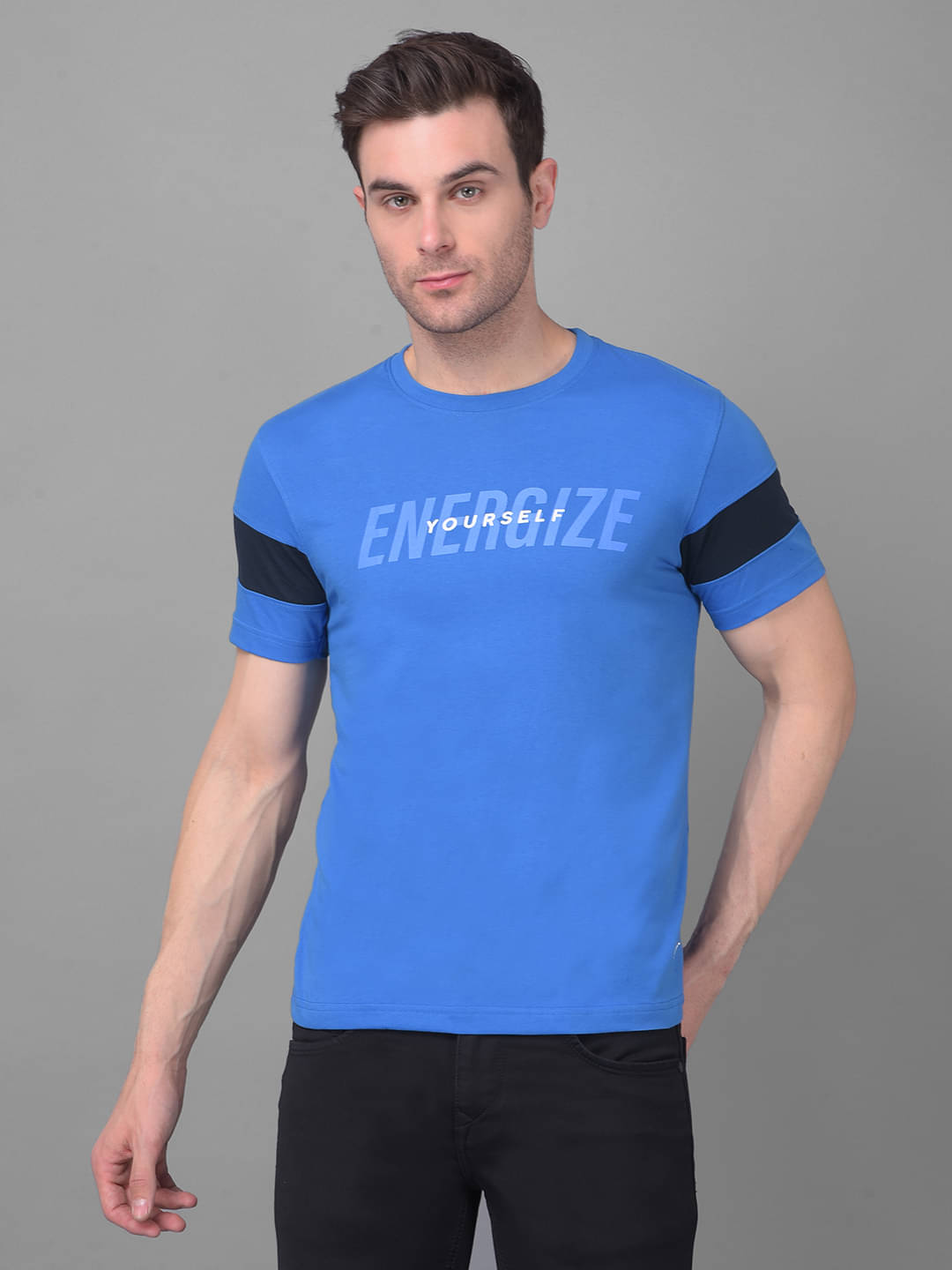     			Dollar Cotton Blend Regular Fit Printed Half Sleeves Men's T-Shirt - Blue ( Pack of 1 )