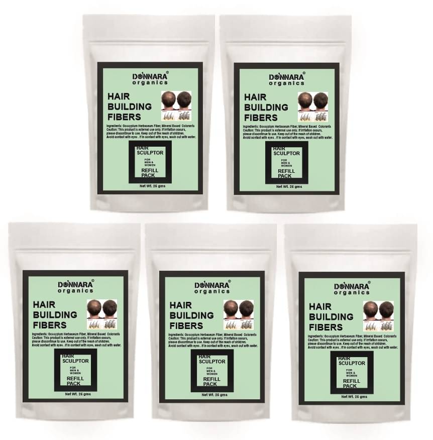Donnara Organics Hair Building Fiber Instant Fuller Hair Refill Pack (Black) 25 gm Pack of 5 Donnara Organics Hair Building Fiber Instant Fuller Hair Refill Pack (Black) 25 gm Pack of 5
