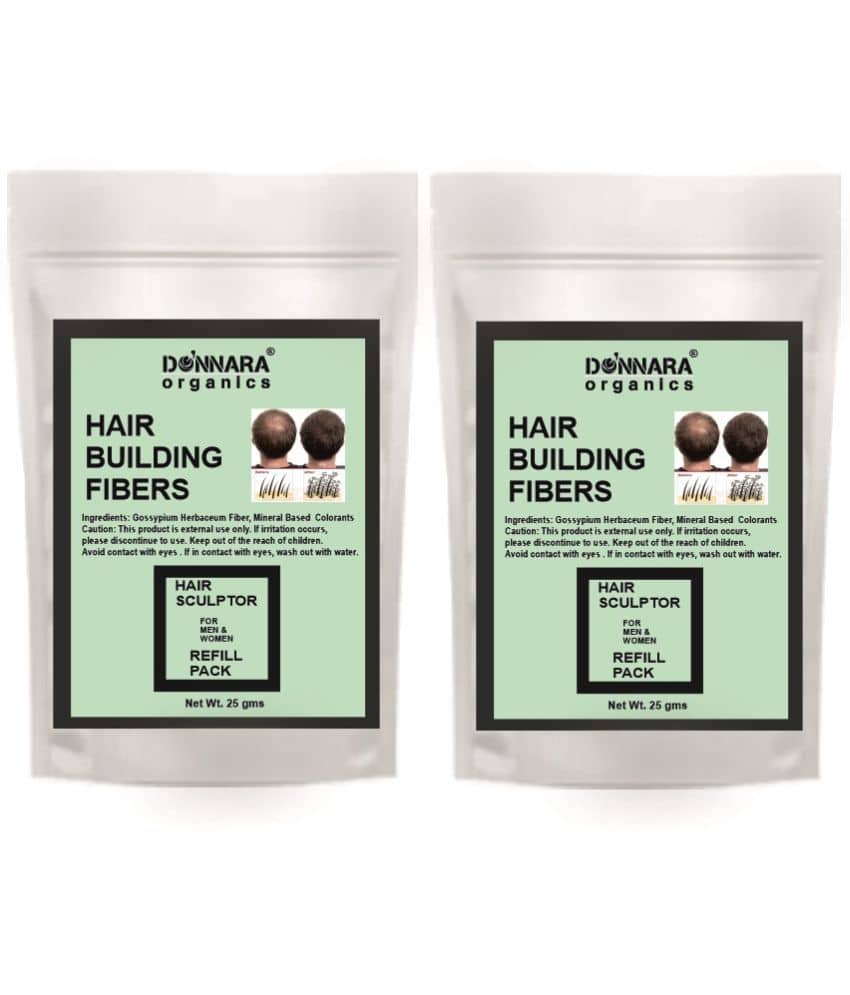 Donnara Organics Hair Building Fiber Instant Fuller Hair Refill Pack (Black) 25 gm Pack of 2