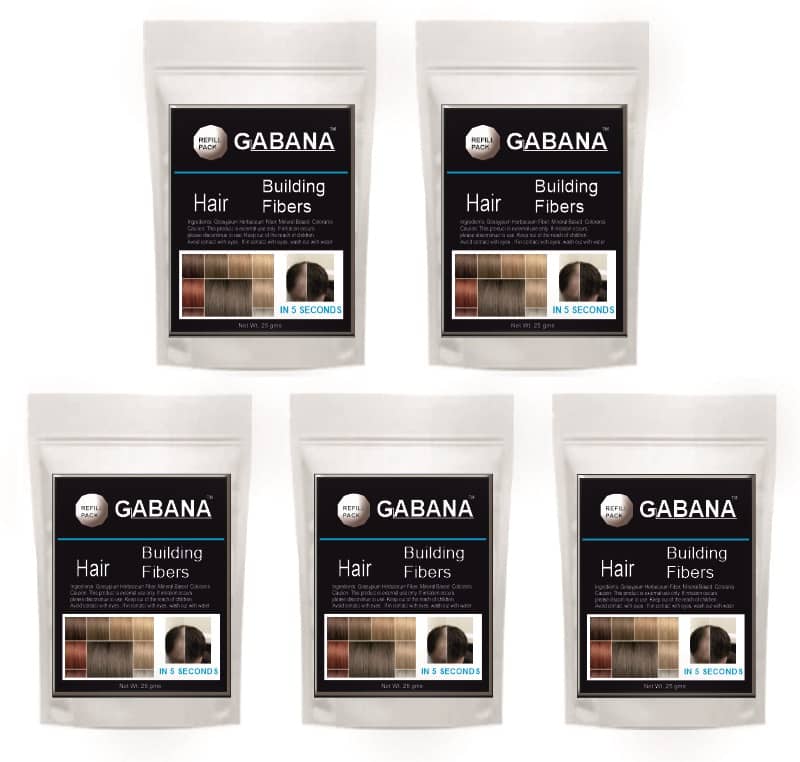 GABANA Hair Building Fiber for Men & Women 25 gm Pack of 5