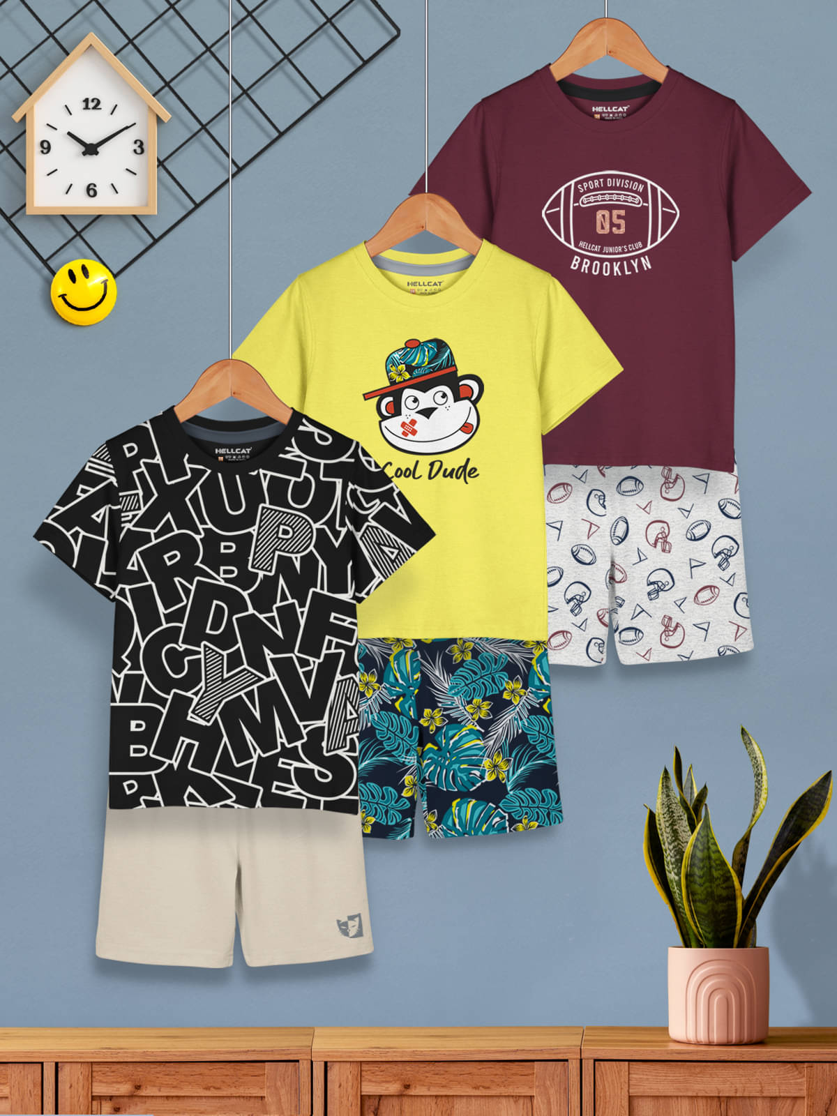     			HELLCAT Pack of 3 Boys Cotton Blend T-Shirt & Shorts Set ( Black )