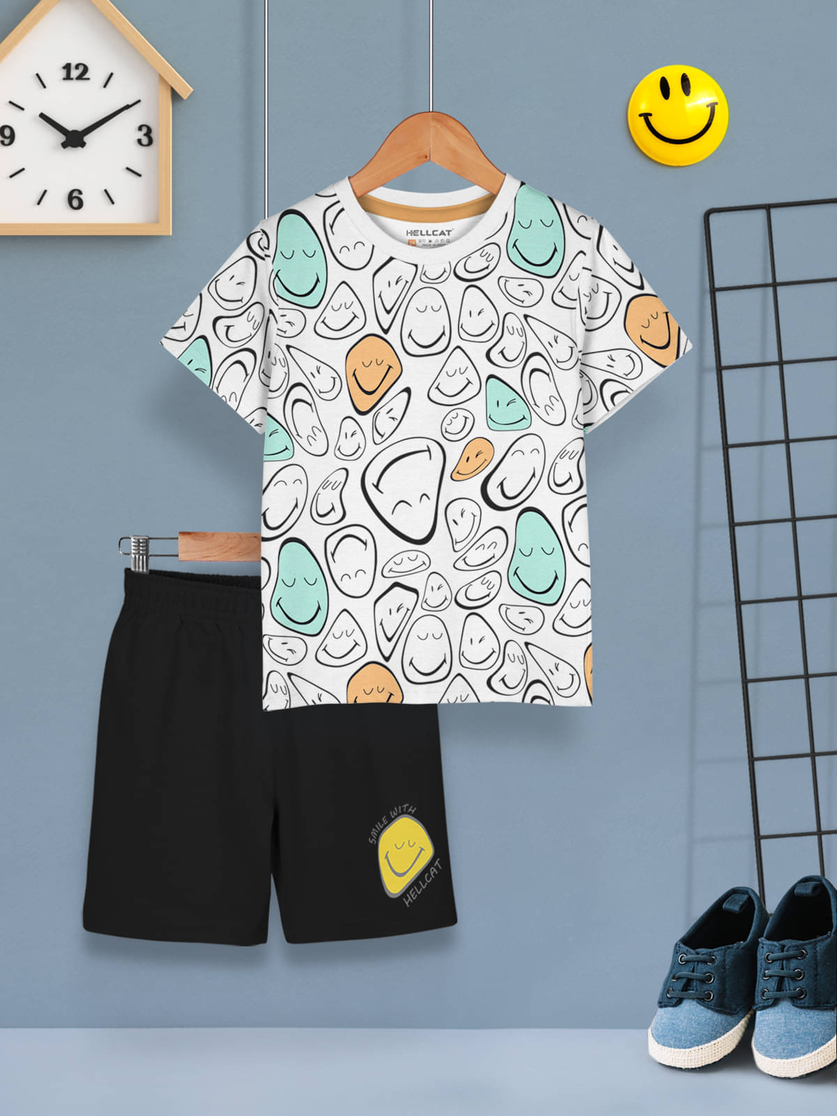     			HELLCAT Pack of 1 Boys Cotton Blend T-Shirt & Shorts Set ( Mint Green )