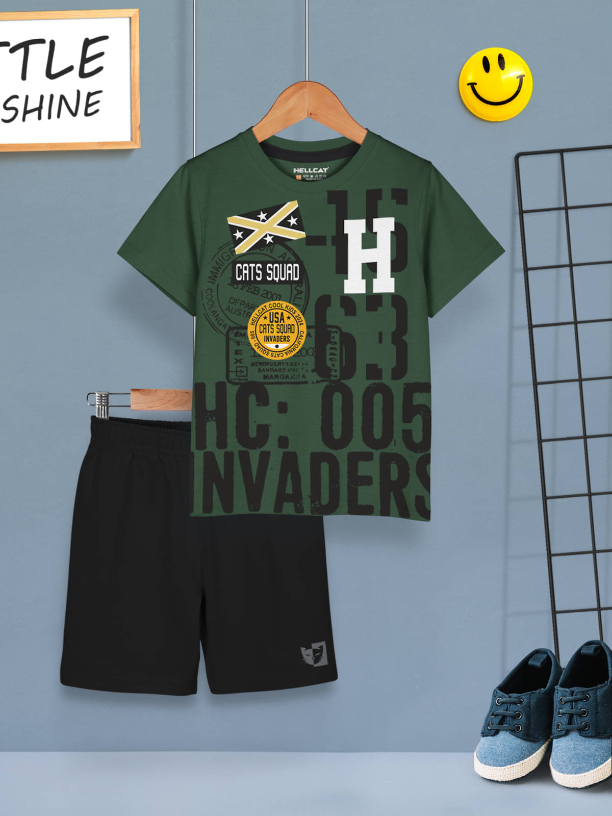     			HELLCAT Pack of 1 Boys Cotton Blend T-Shirt & Shorts Set ( Olive )