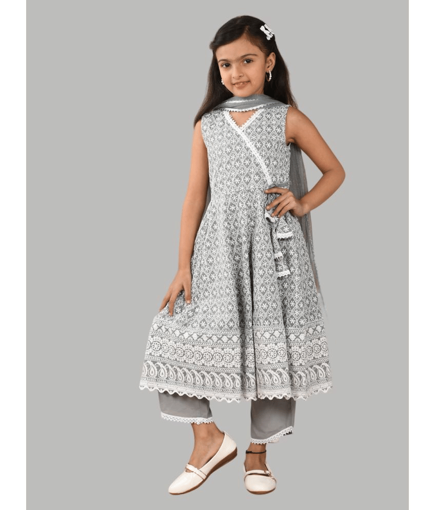     			HLGARMENTS Girls Cotton Anarkali Suit Set ( Pack of 3 , Grey )