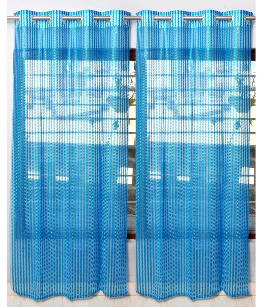     			Homefab India Textured Sheer Eyelet Curtain 5 ft ( Pack of 2 ) - Light Blue