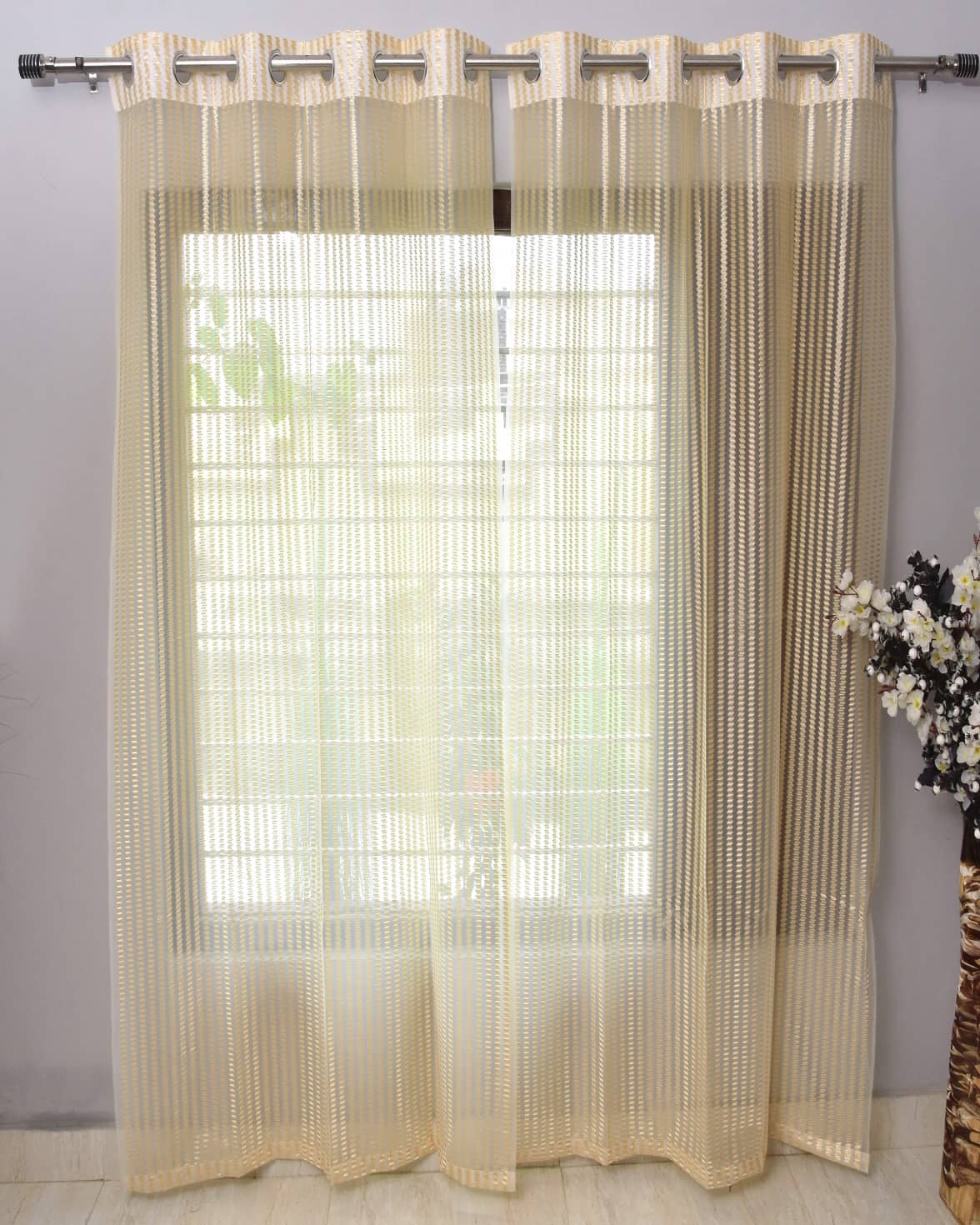 Homefab India Textured Sheer Eyelet Curtain 7 ft ( Pack of 2 ) - Cream