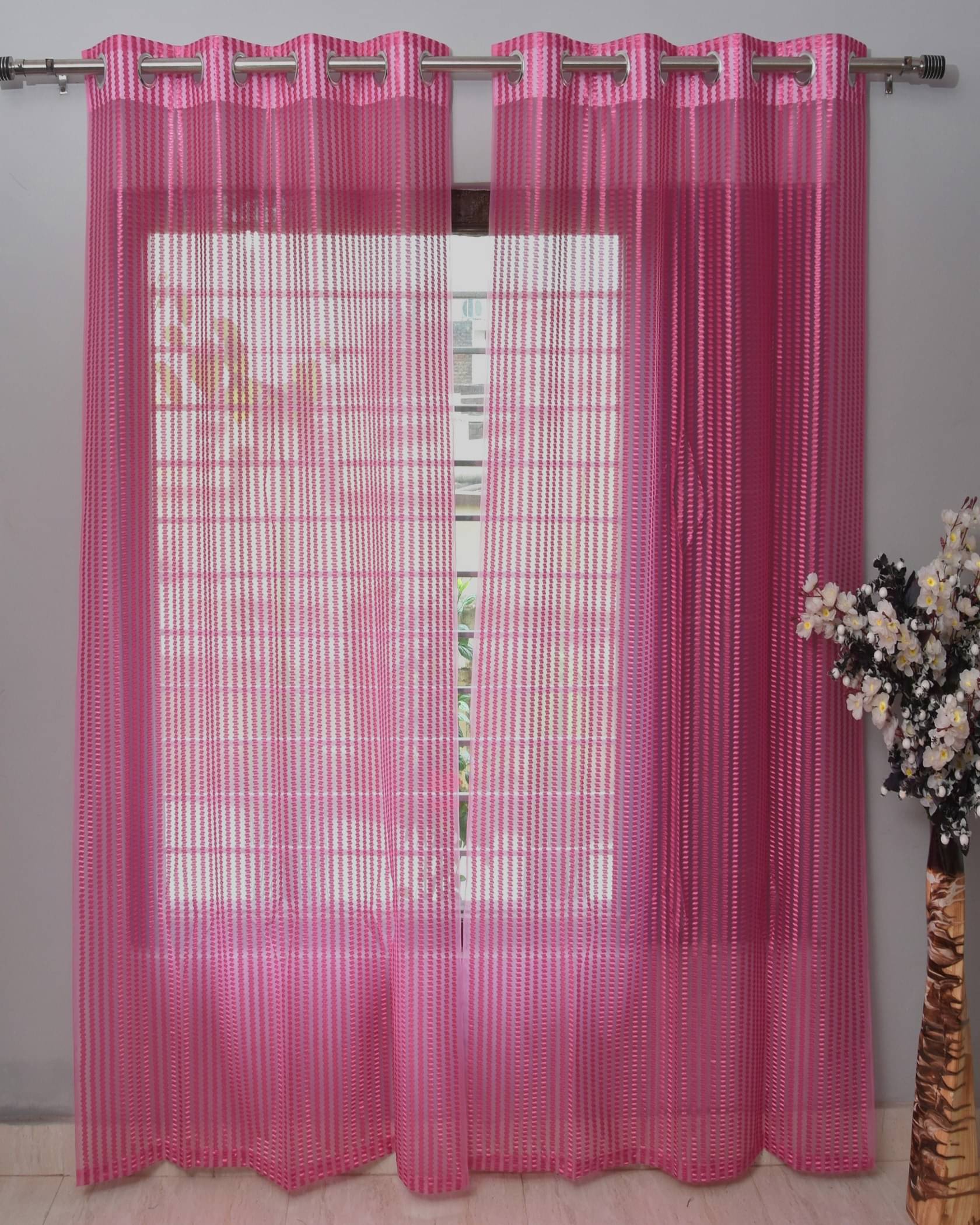 Homefab India Textured Sheer Eyelet Curtain 5 ft ( Pack of 2 ) - Pink Homefab India Textured Sheer Eyelet Curtain 5 ft ( Pack of 2 ) - Pink