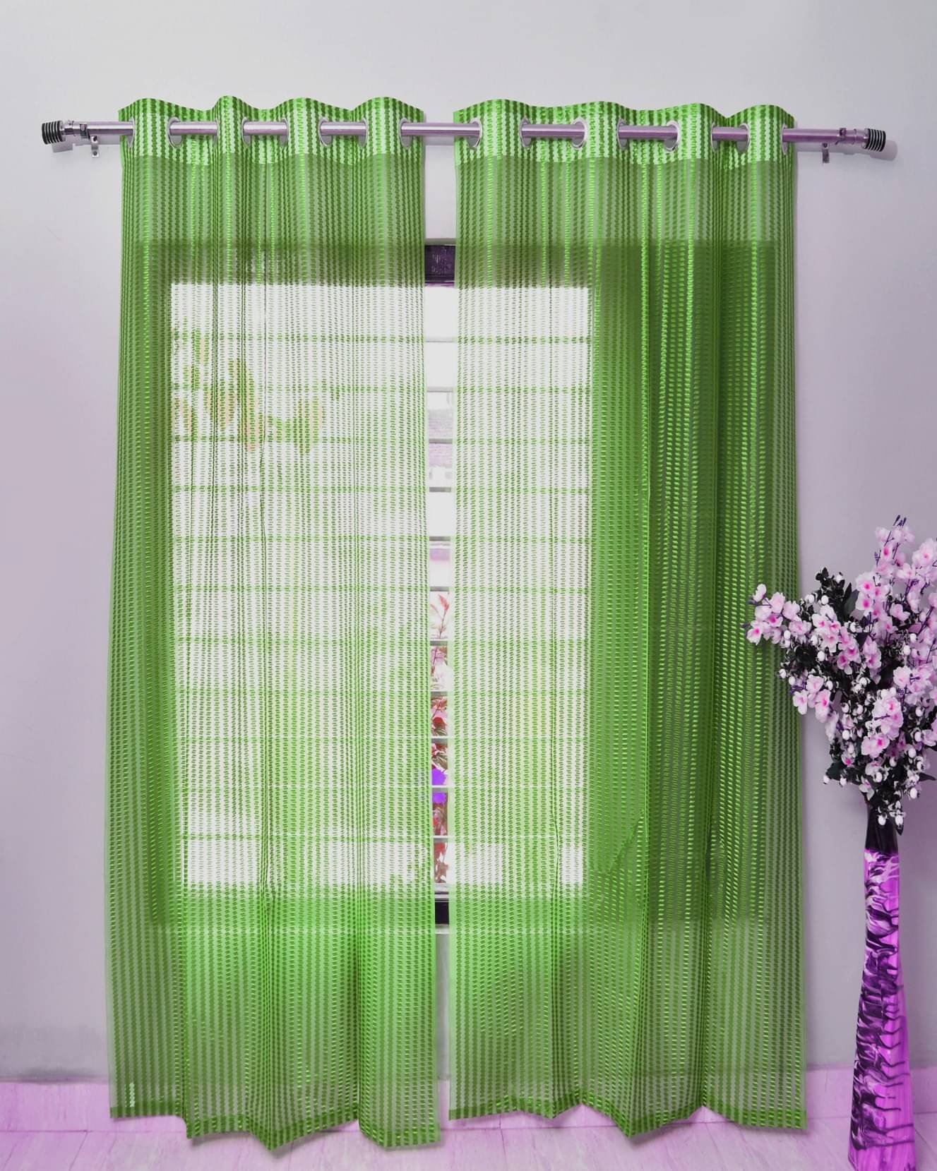 Homefab India Textured Sheer Eyelet Curtain 5 ft ( Pack of 2 ) - Green Homefab India Textured Sheer Eyelet Curtain 5 ft ( Pack of 2 ) - Green