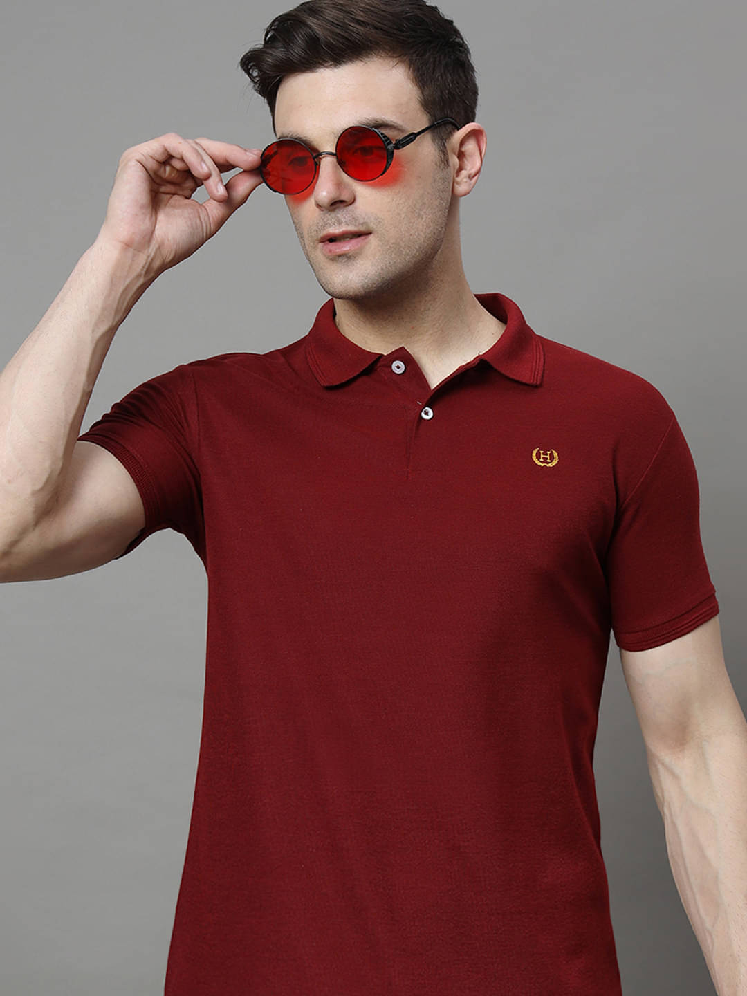     			Hushbucks Pack of 1 Cotton Blend Regular Fit Solid Half Sleeves Men's Polo T Shirt ( Maroon )
