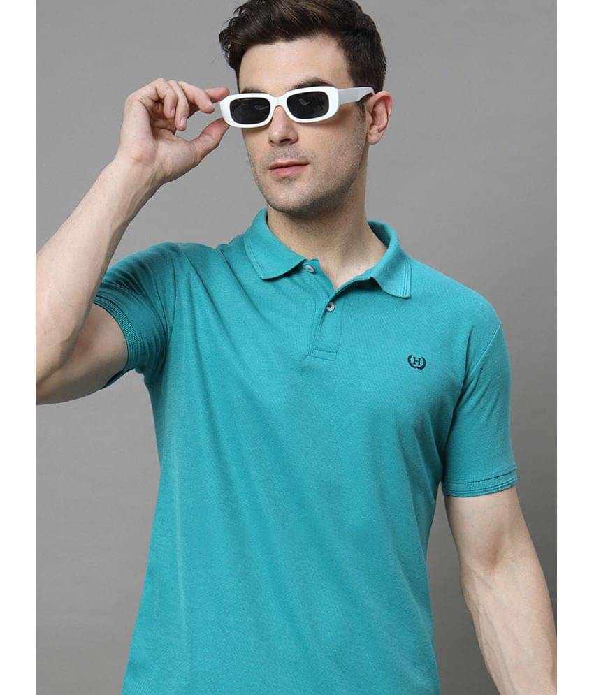     			Hushbucks Pack of 1 Cotton Blend Regular Fit Solid Half Sleeves Men's Polo T Shirt ( Sea Green )