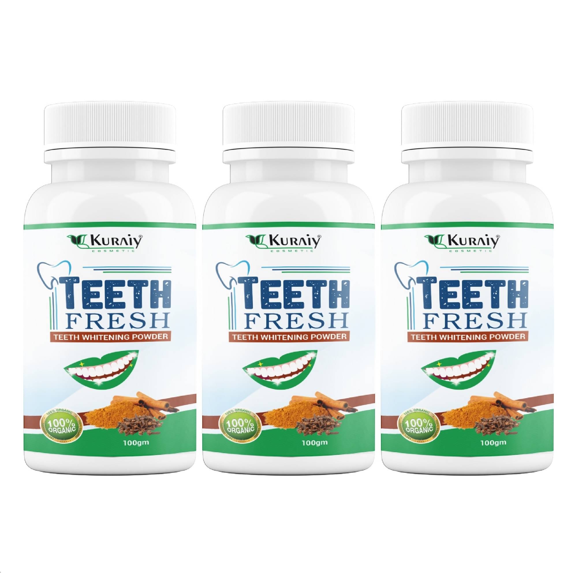     			KURAIY Pearl Teeth Whitening Powder Teeth Brightening Oral Remove Plaque Stains 100g Pack of 3