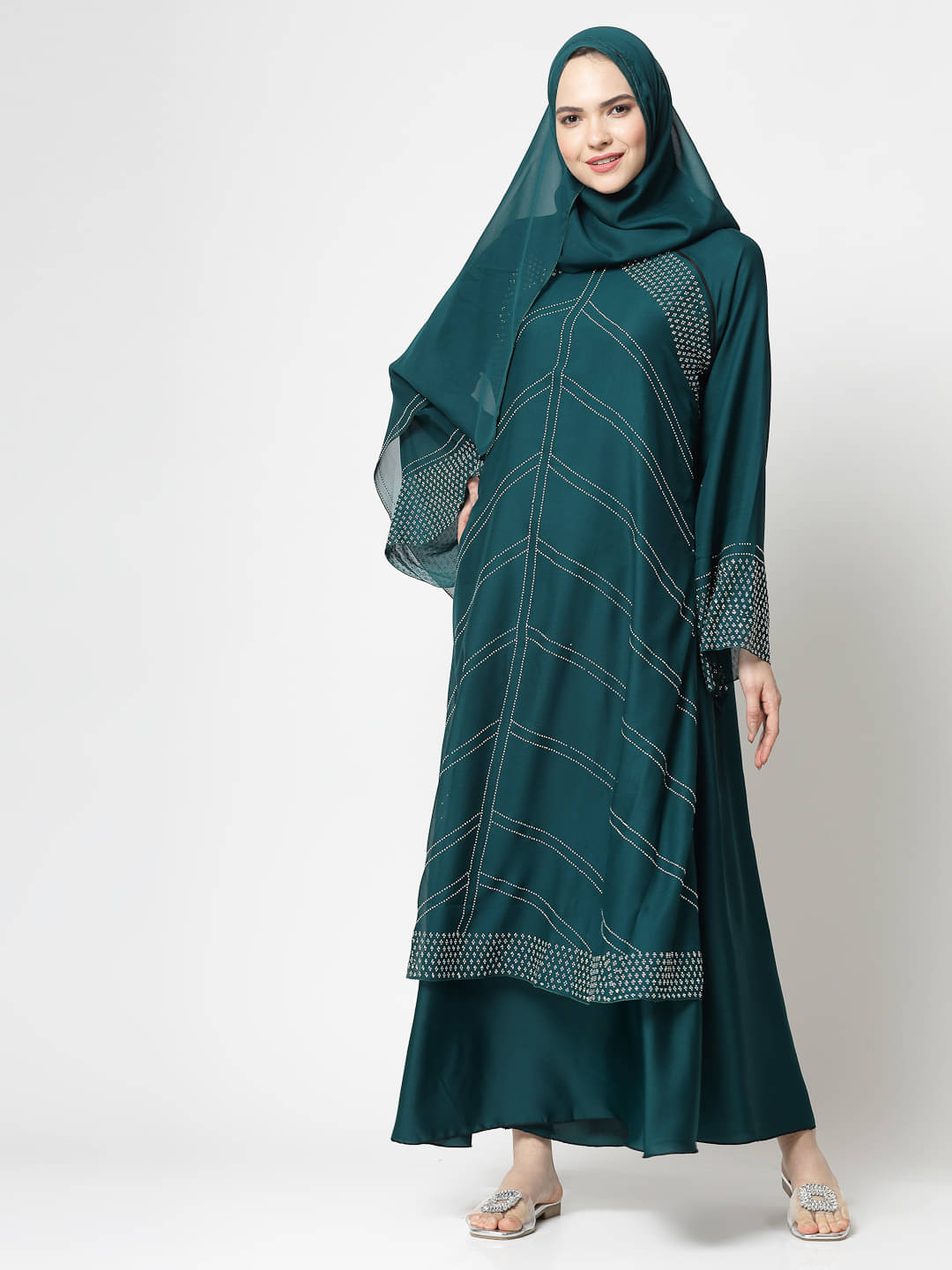 Klotthe Turquoise Polyester Unstitched Burqas without Hijab - Single Klotthe Turquoise Polyester Unstitched Burqas without Hijab - Single