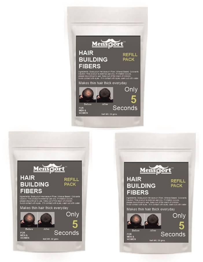 Mensport Hair Building Fiber Instant Fuller Hair Refill Pack (Black) 25 gm Pack of 3 Mensport Hair Building Fiber Instant Fuller Hair Refill Pack (Black) 25 gm Pack of 3