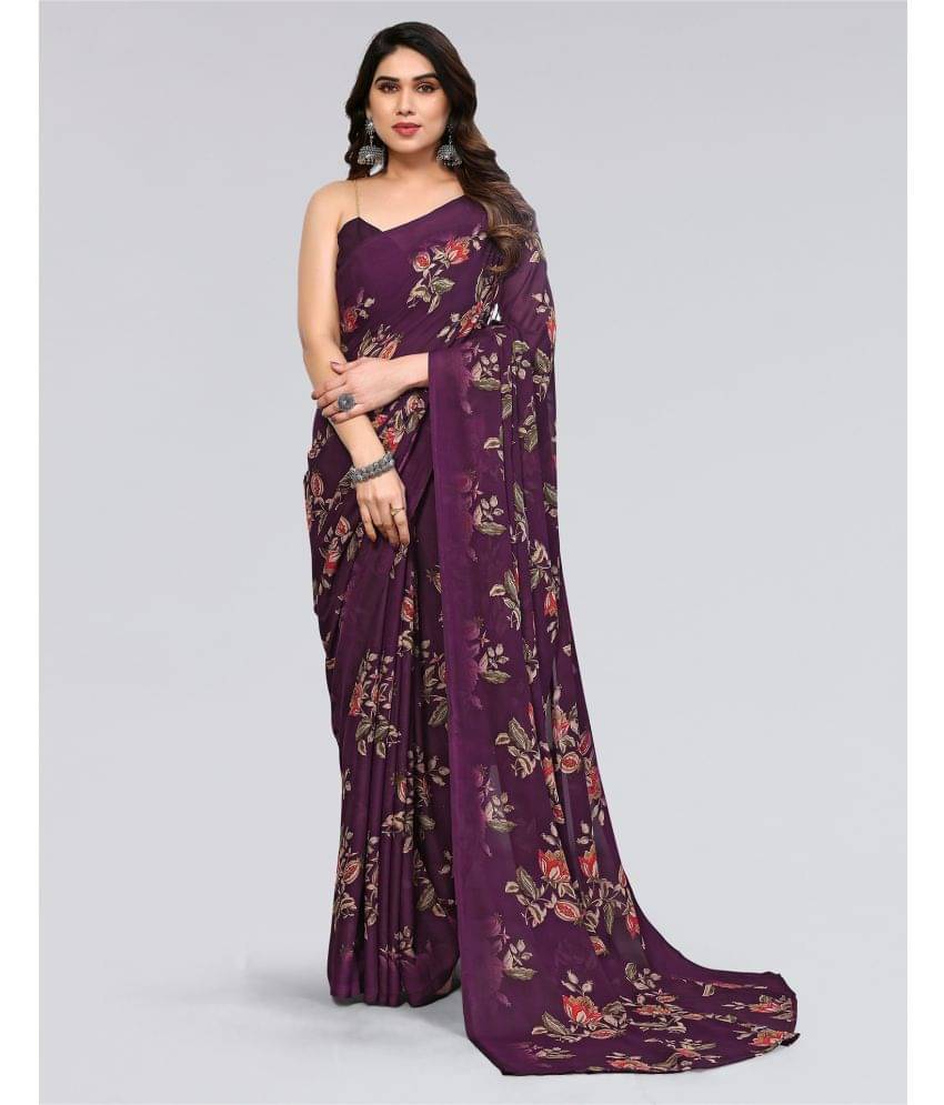 Samah Georgette Printed Saree With Unstitched Blouse Piece ( Wine ) Samah Georgette Printed Saree With Unstitched Blouse Piece ( Wine )