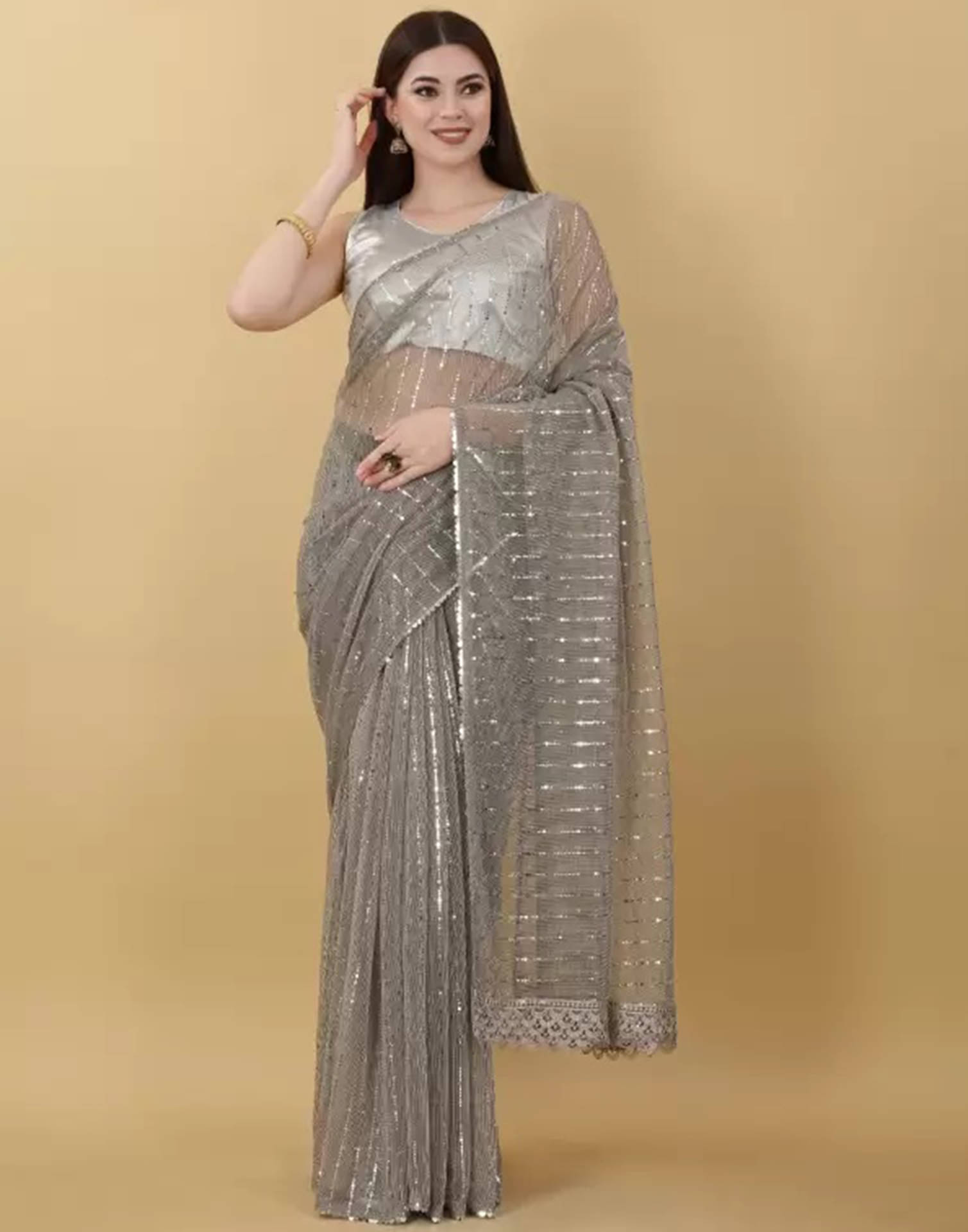 Samah Lycra Woven Saree With Unstitched Blouse Piece ( Grey ) Samah Lycra Woven Saree With Unstitched Blouse Piece ( Grey )