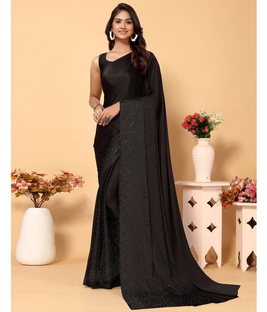    			Satrani Satin Embroidered Saree With Unstitched Blouse Piece ( Black )