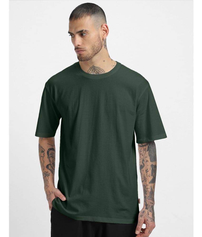 Veirdo Pack of 1 100% Cotton Oversized Fit Men's T-Shirt ( Olive )     			Veirdo Pack of 1 100% Cotton Oversized Fit Men's T-Shirt ( Olive )