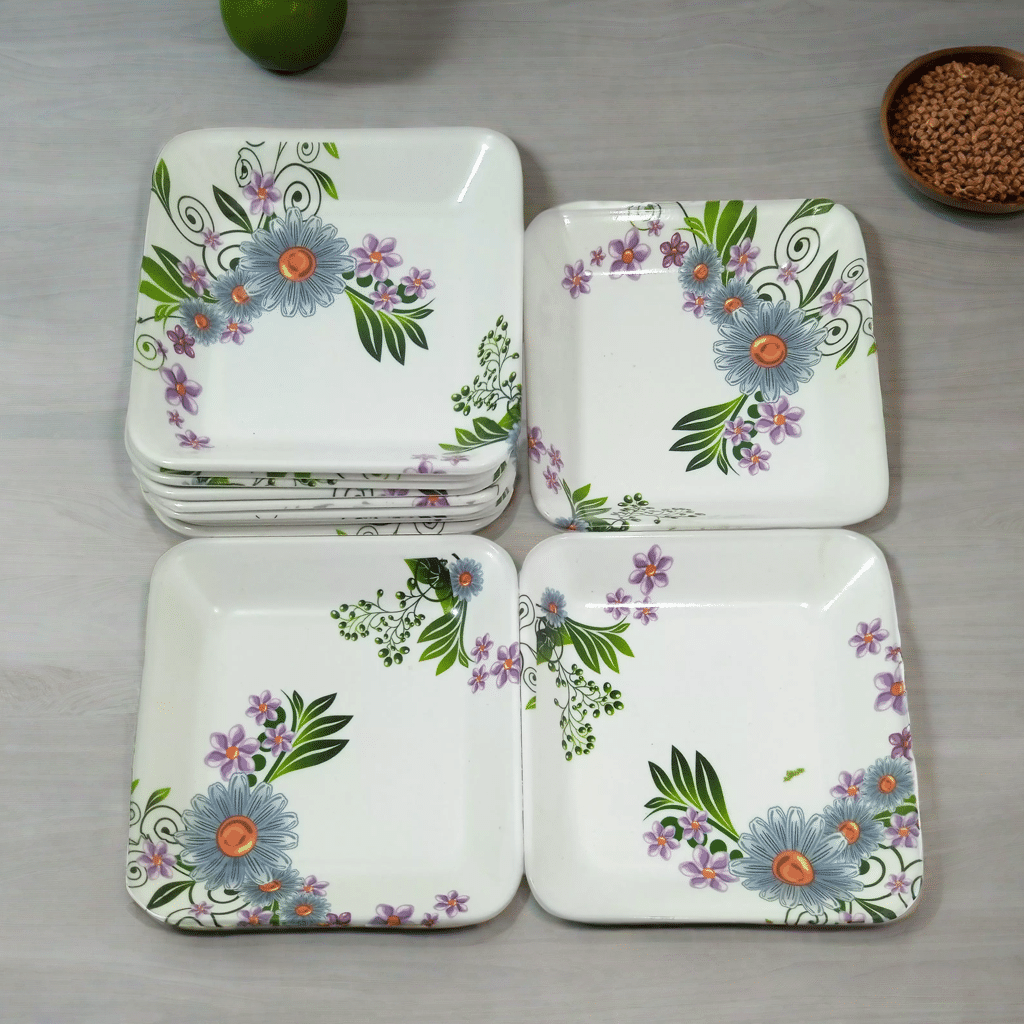     			kitchrox 12 Pcs Melamine Multi Color Quarter Plate
