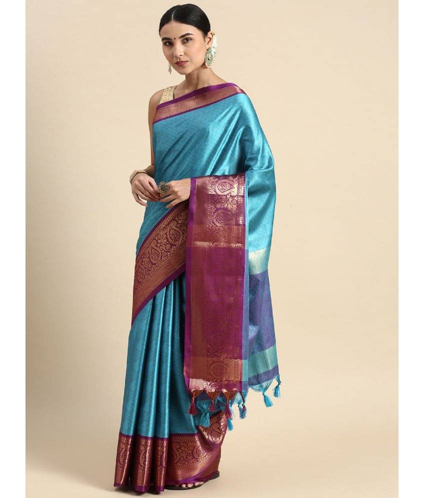 Aika Cotton Silk Self Design Saree With Unstitched Blouse Piece ( SkyBlue ) Aika Cotton Silk Self Design Saree With Unstitched Blouse Piece ( SkyBlue )