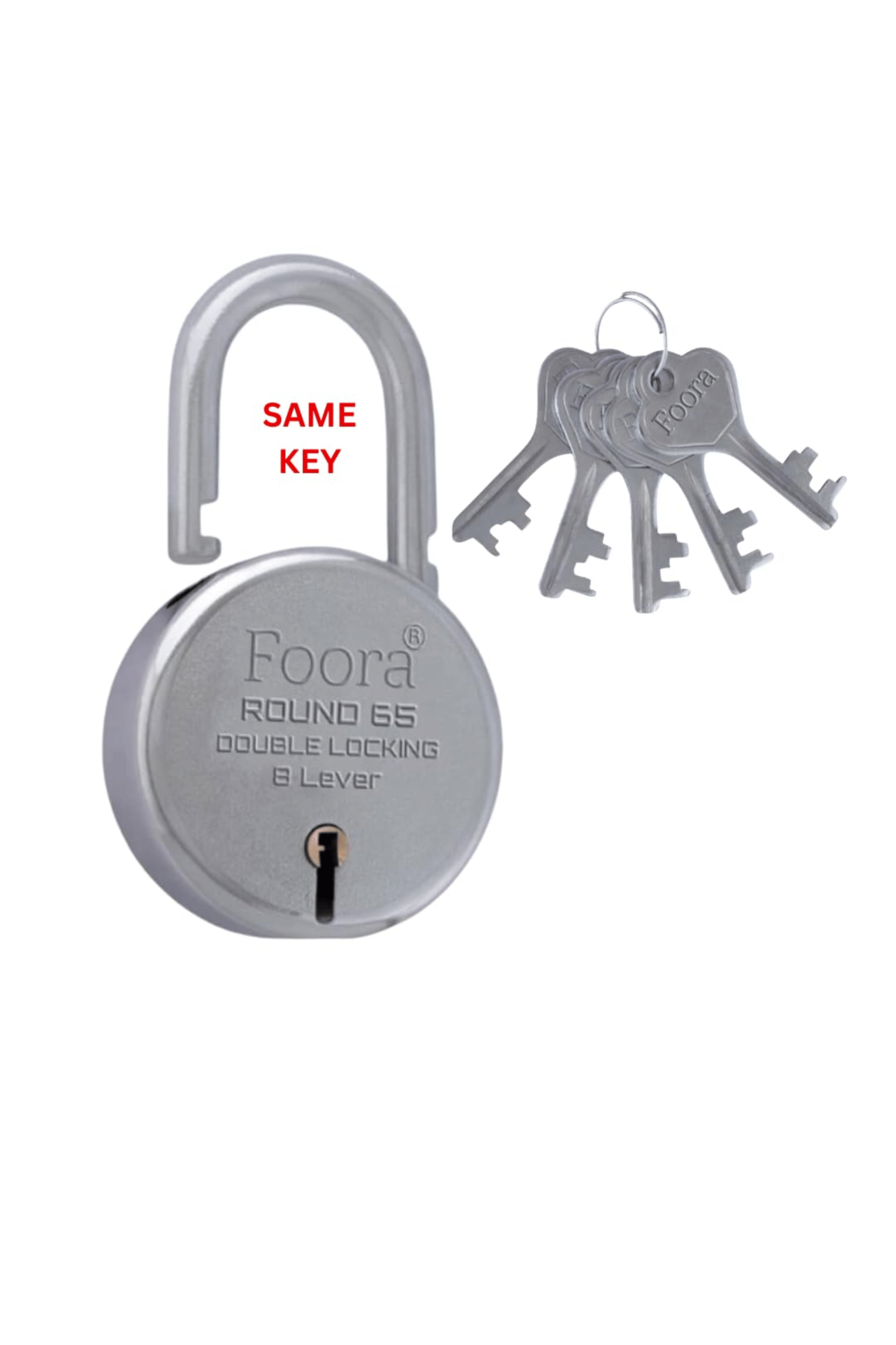 Foora Lock for Home Round 65 Padlock with 5 Same Keys and Key Chain Foora Lock for Home Round 65 Padlock with 5 Same Keys and Key Chain