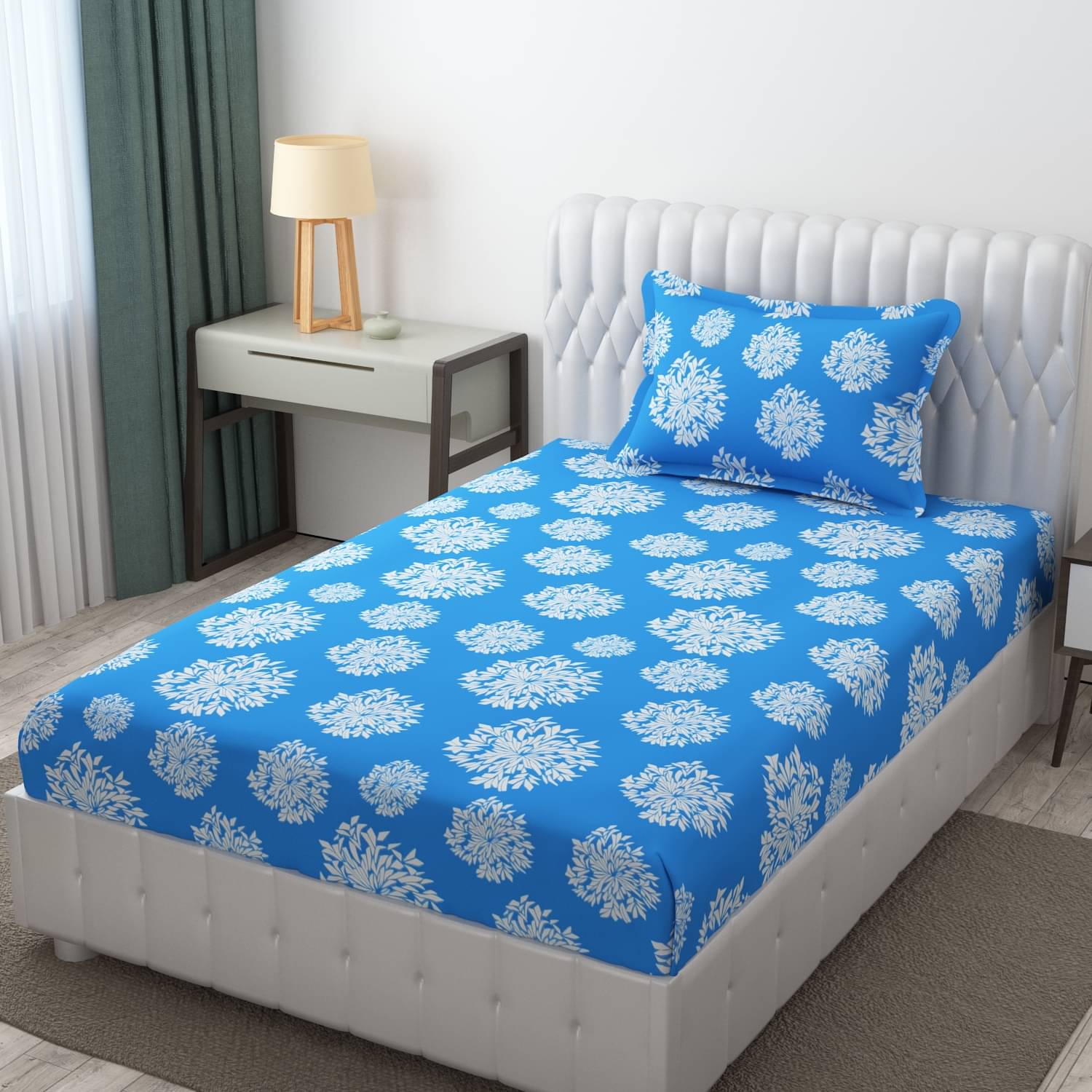     			HIDECOR Microfiber 1 Single Bedsheet with 1 Pillow Cover ( Blue )