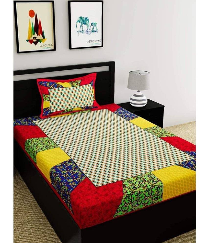 Uniqchoice Cotton 1 Single Bedsheet with 1 Pillow Cover ( Multicolor ) Uniqchoice Cotton 1 Single Bedsheet with 1 Pillow Cover ( Multicolor )