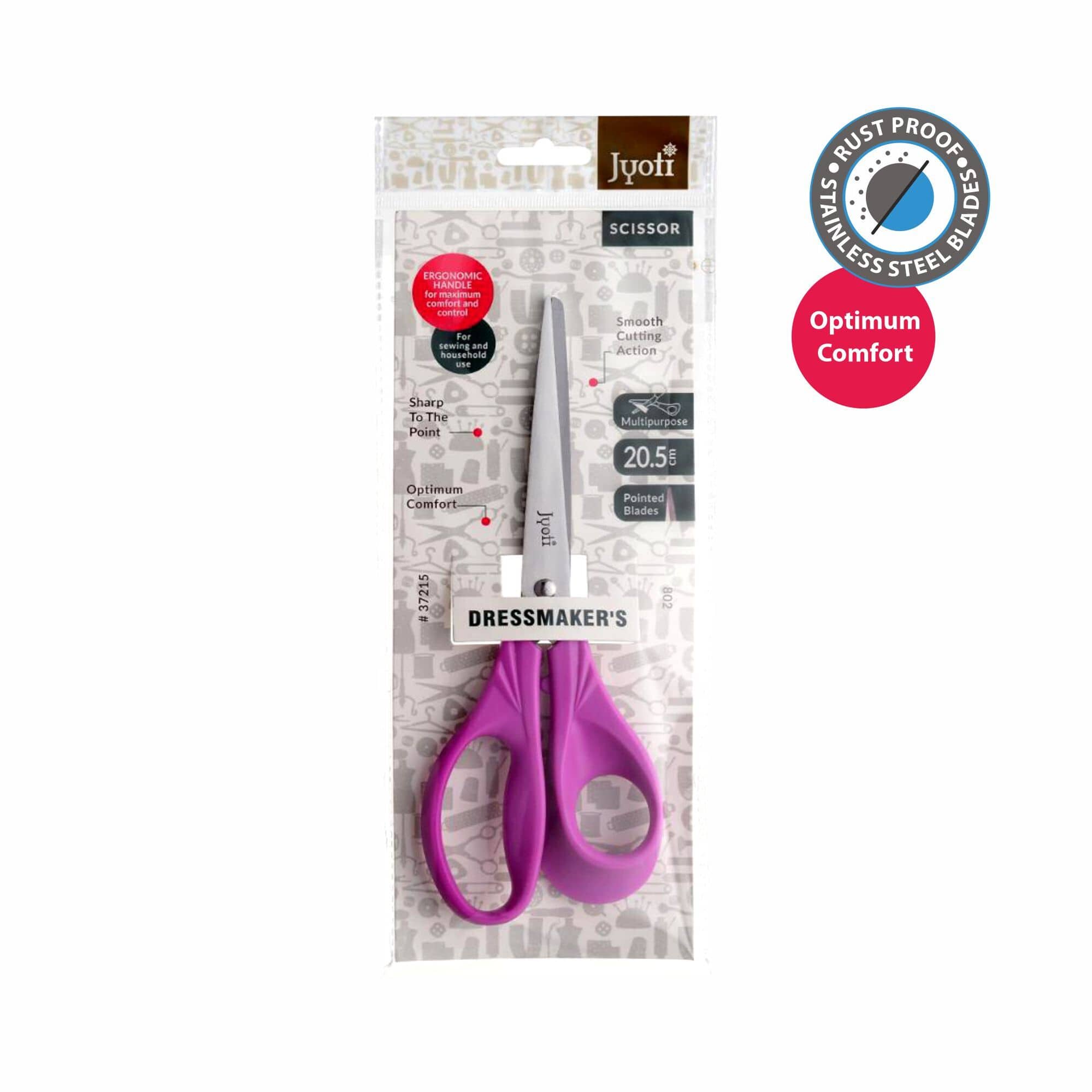 Jyoti Scissor for Dressmaker's Use - 802 (8 Inch) Stainless Steel Blades with Plastic Handle, Pointed Blades - Pack of 1 - Stationery | Buy online on ZillyBuy