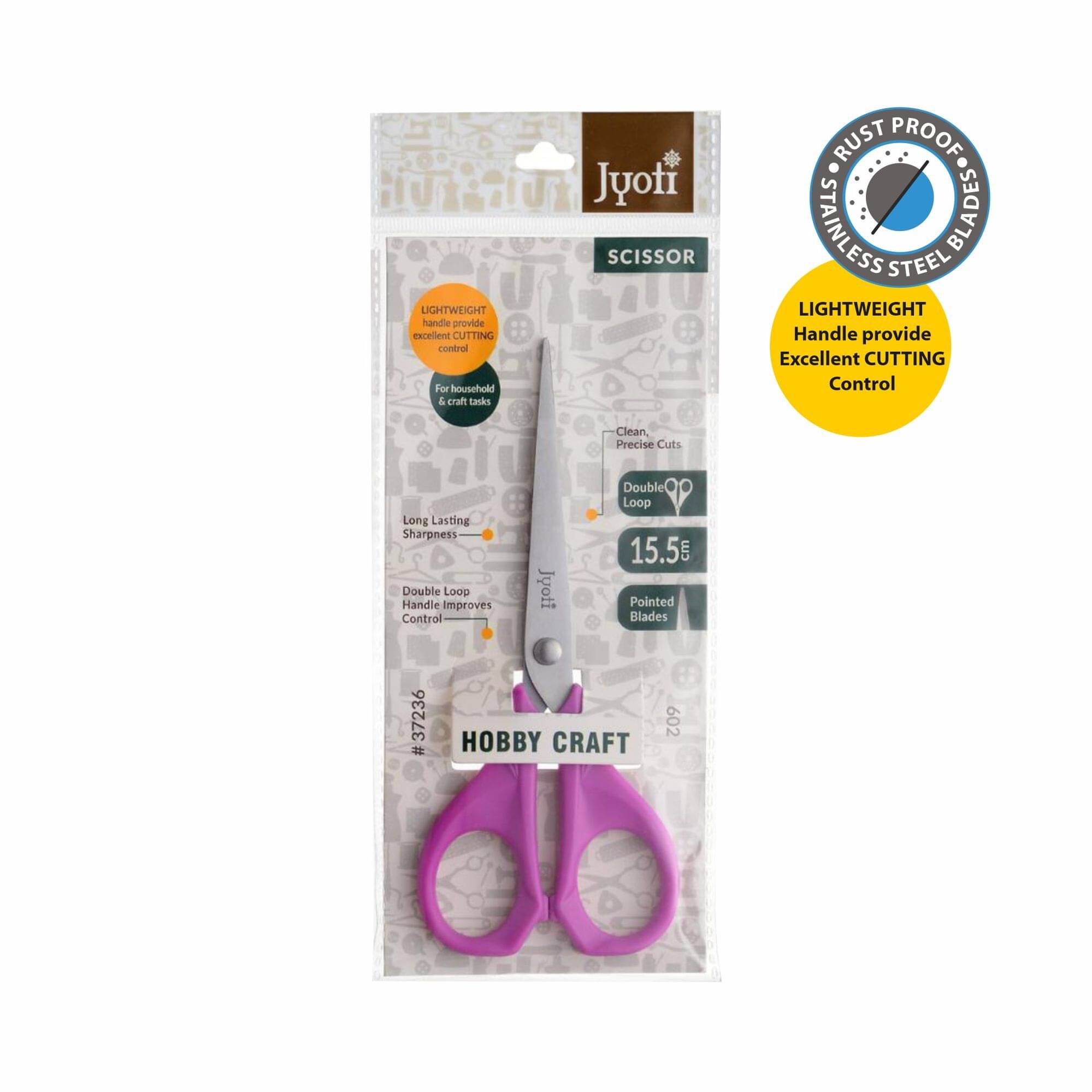 Jyoti Scissor for Hobby Craft Use - 602 (6 Inch) Stainless Steel Blades & Plastic Handle, Pointed Blades & Double Loop -Pack of 10 Jyoti Scissor for Hobby Craft Use - 602 (6 Inch) Stainless Steel Blades & Plastic Handle, Pointed Blades & Double Loop -Pack of 10