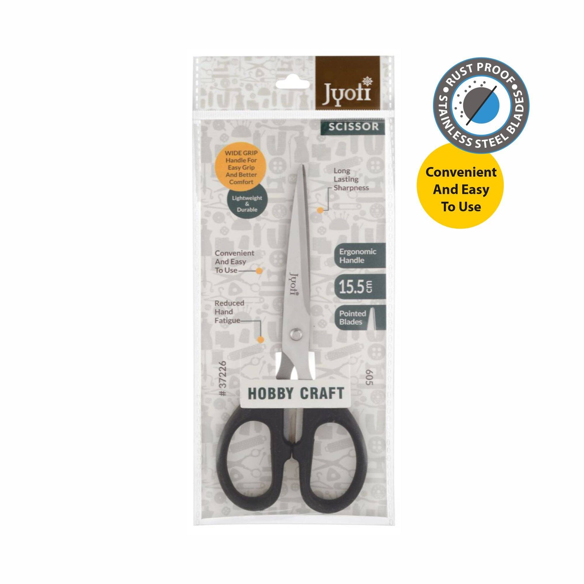     			Jyoti Scissor for Hobby Craft Use - 605 (6 Inch) Stainless Steel Blades with Ergonomic Plastic Handle, Pointed Blades - Pack of 3