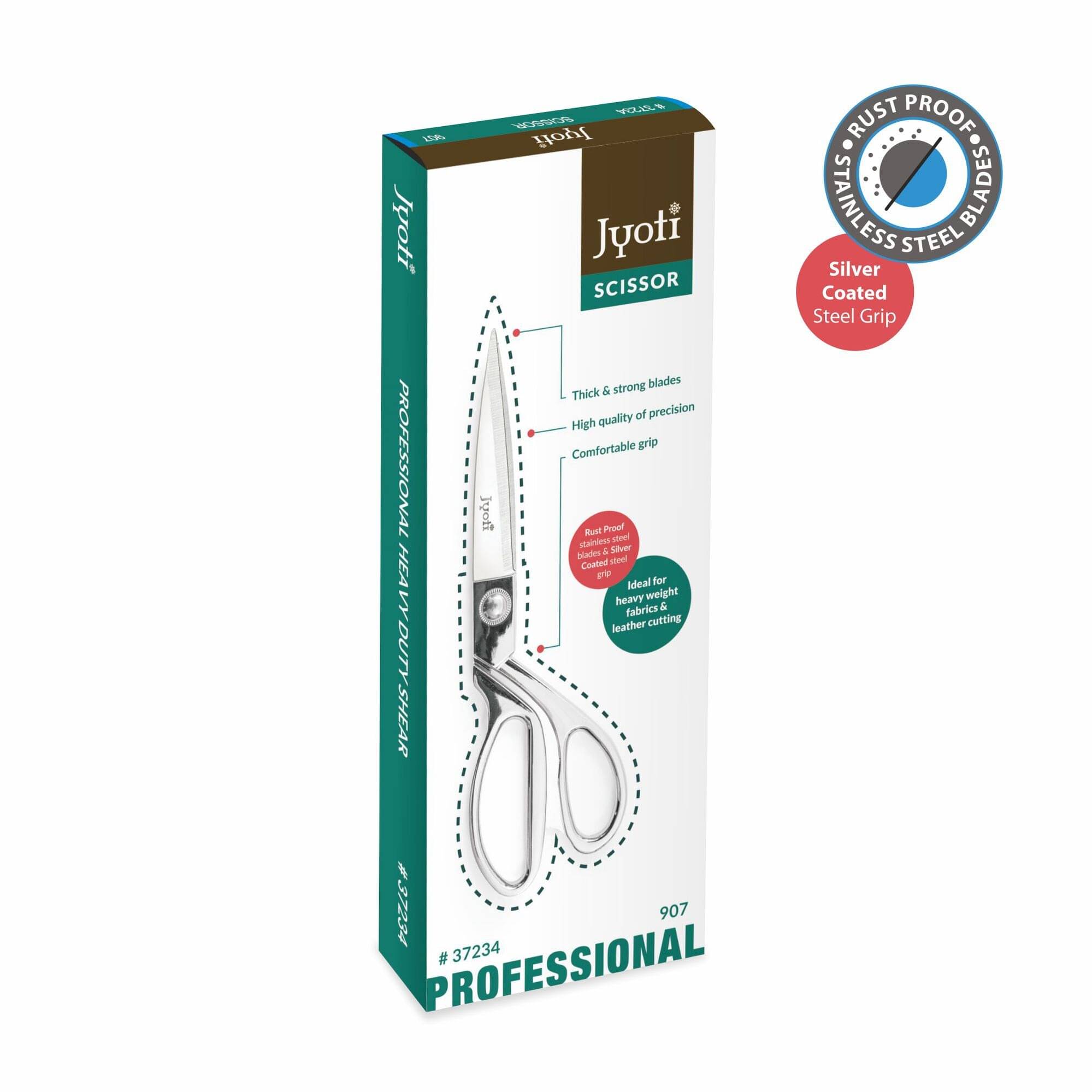 Jyoti Scissor for Professional Use - 907 Silver (9 Inch) Stainless Steel Blades & Steel Handle, Thick & Strong Blades - Pack of 1 Jyoti Scissor for Professional Use - 907 Silver (9 Inch) Stainless Steel Blades & Steel Handle, Thick & Strong Blades - Pack of 1