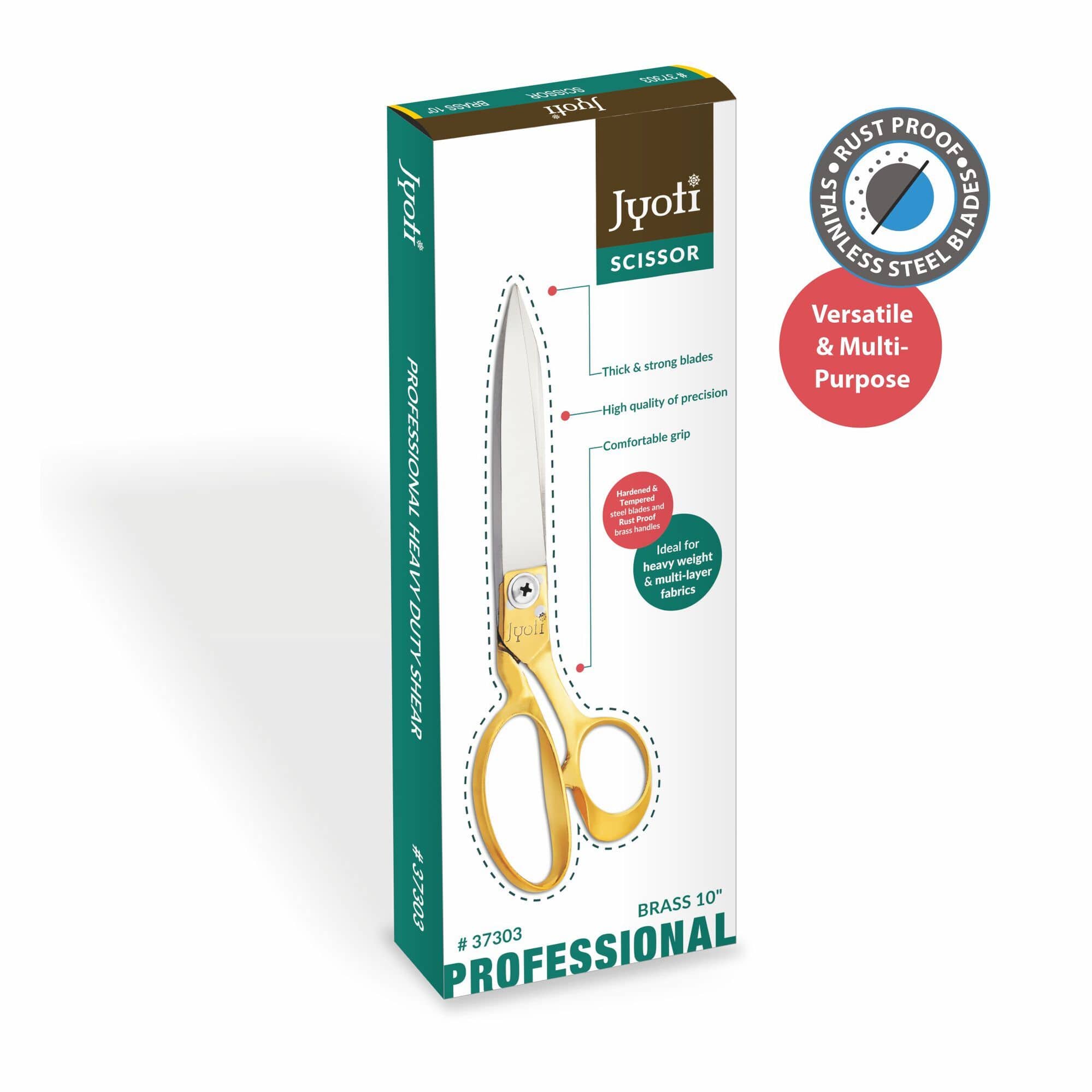 Jyoti Scissor for Professional Use (10 Inch) Steel Blades with Brass Handle, Thick & Strong Blades, Comfortable Grip - Pack of 1 - Stationery | Buy online on ZillyBuy