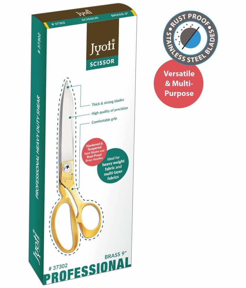 Jyoti Scissor for Professional Use (9 Inch) Steel Blades with Brass Handle, Thick & Strong Blades, Comfortable Grip - Pack of 1 - Stationery | Buy online on ZillyBuy