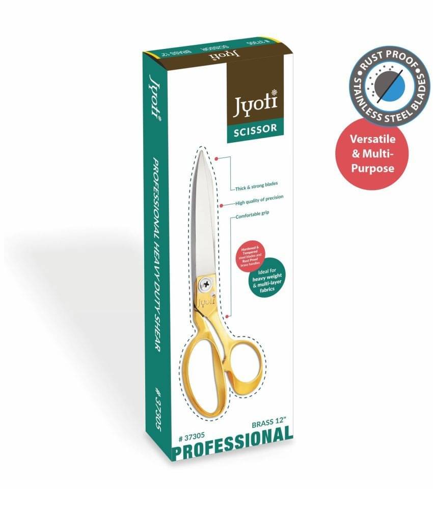 Jyoti Scissor for Professional Use (12 Inch) Steel Blades with Brass Handle, Thick & Strong Blades, Comfortable Grip - Pack of 1 Jyoti Scissor for Professional Use (12 Inch) Steel Blades with Brass Handle, Thick & Strong Blades, Comfortable Grip - Pack of 1
