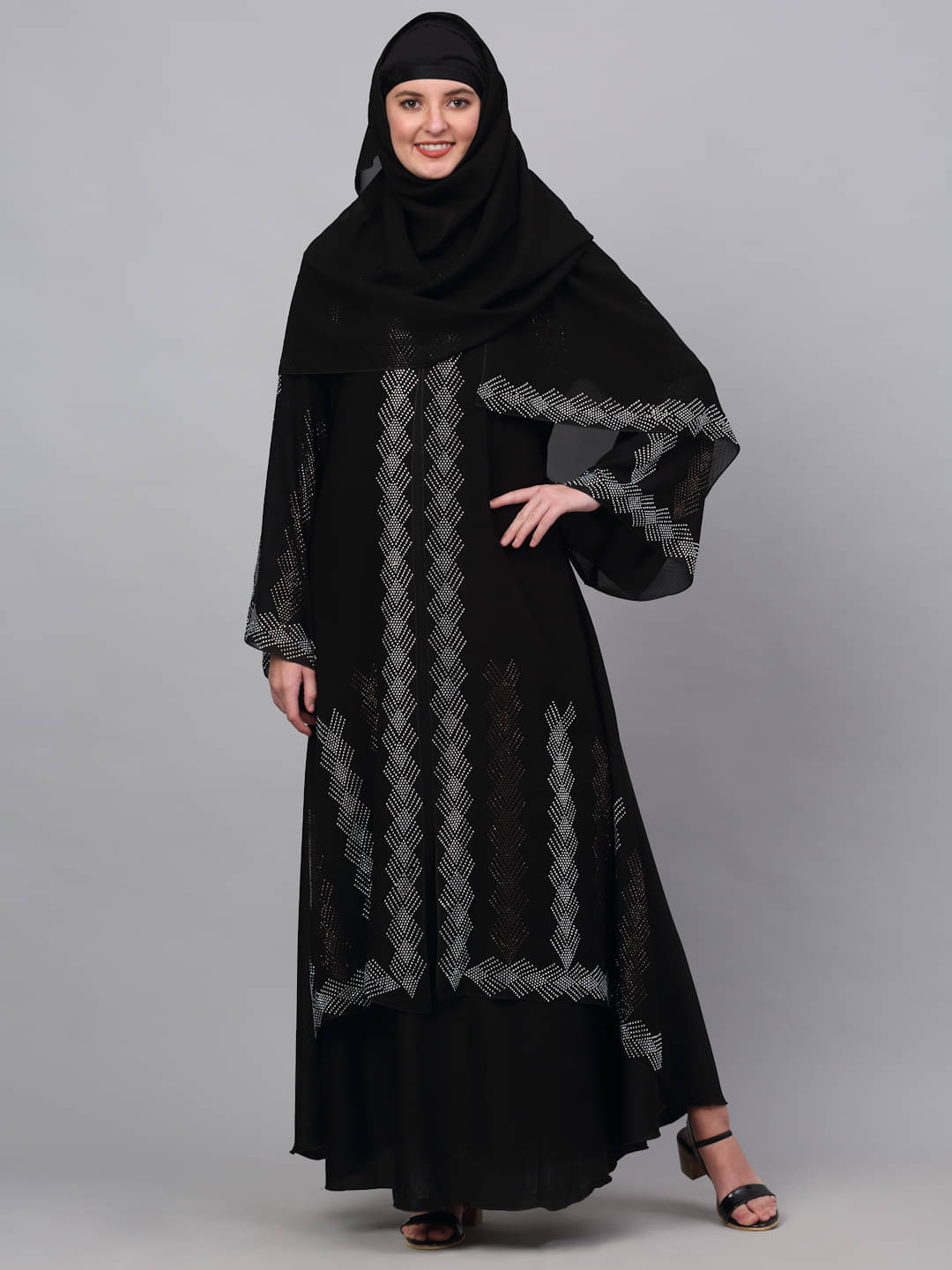     			Klotthe Black Polyester Unstitched Burqas without Hijab - Single