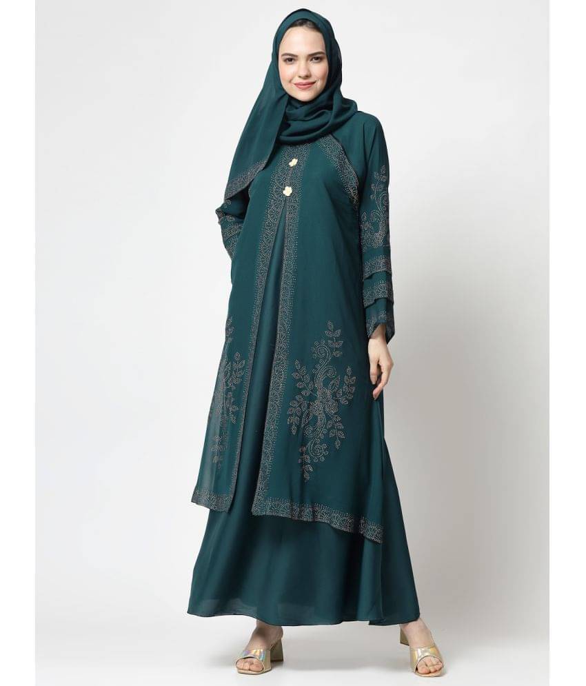     			Klotthe Green Polyester Unstitched Burqas without Hijab - Single