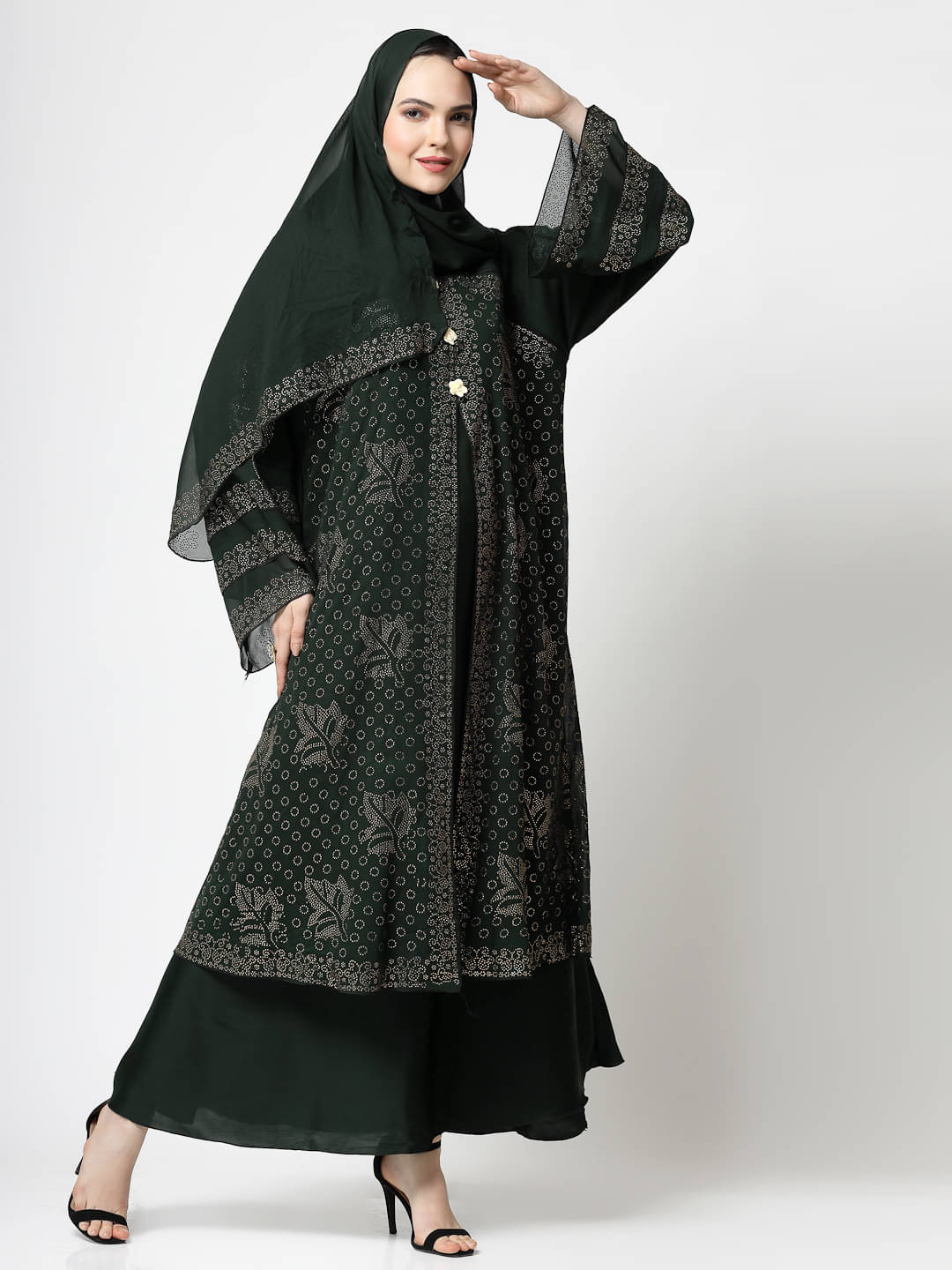     			Klotthe Green Polyester Unstitched Burqas without Hijab - Single