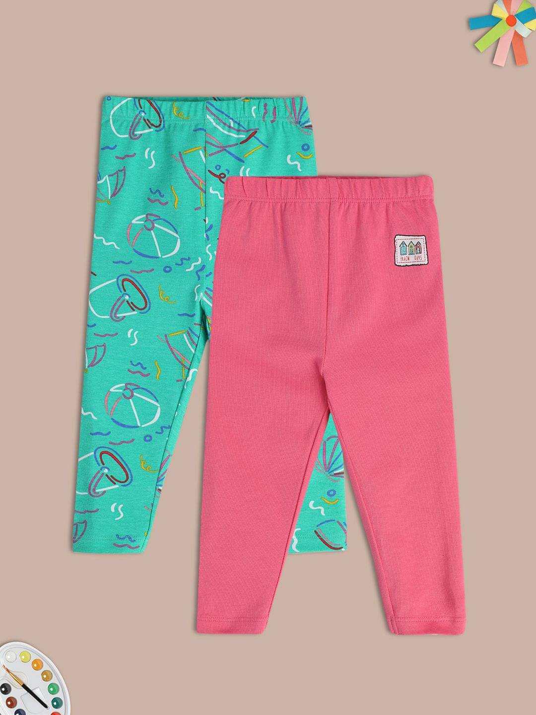     			MINI KLUB Pack of 2 Baby Girls Cotton Legging ( Multi )