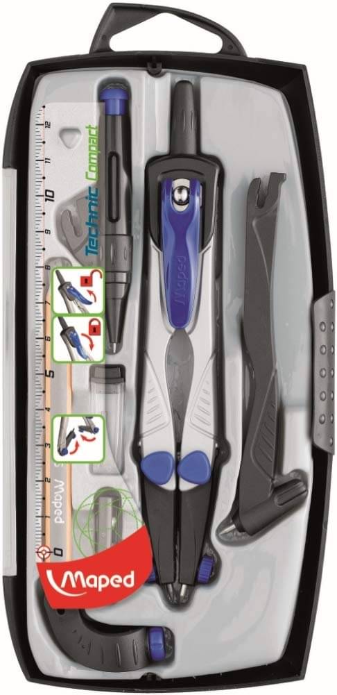     			Maped Technic Compass - Technical Foldable Leg - 7 Instrument Set | Geometry Box | Geometry Set | Excellent Performance | Super Sturdy | Super Strong | Long Lasting and Die-Casted