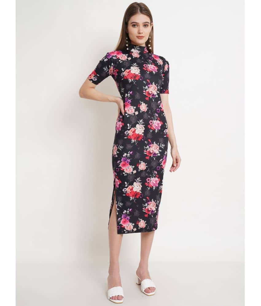 POPWINGS Women Polyester Printed Bodycon Dress ( Multicolor )
