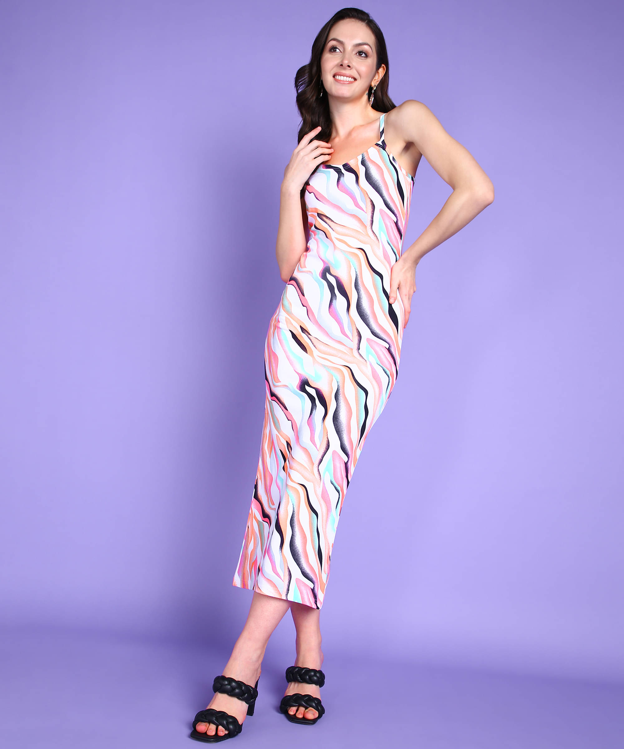     			POPWINGS Women Polyester Printed Bodycon Dress ( Multicolor )